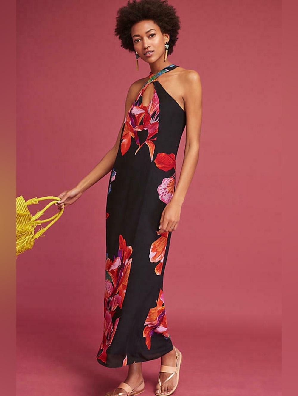 ANTHROPOLOGIE Maeve Cayman Silk Maxi Dress, size Large